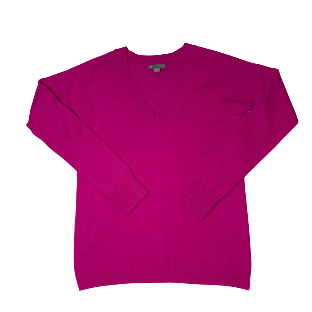 Gap Womens XS Cashmere V-Neck Sweater‎ Fuchsia Pink Long Sleeve Winter feminine